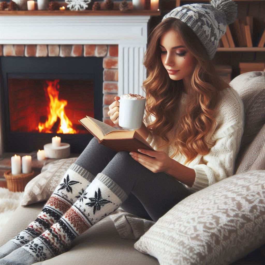 A woman wearing a pair of winter socks from Haile Cozzie Soles