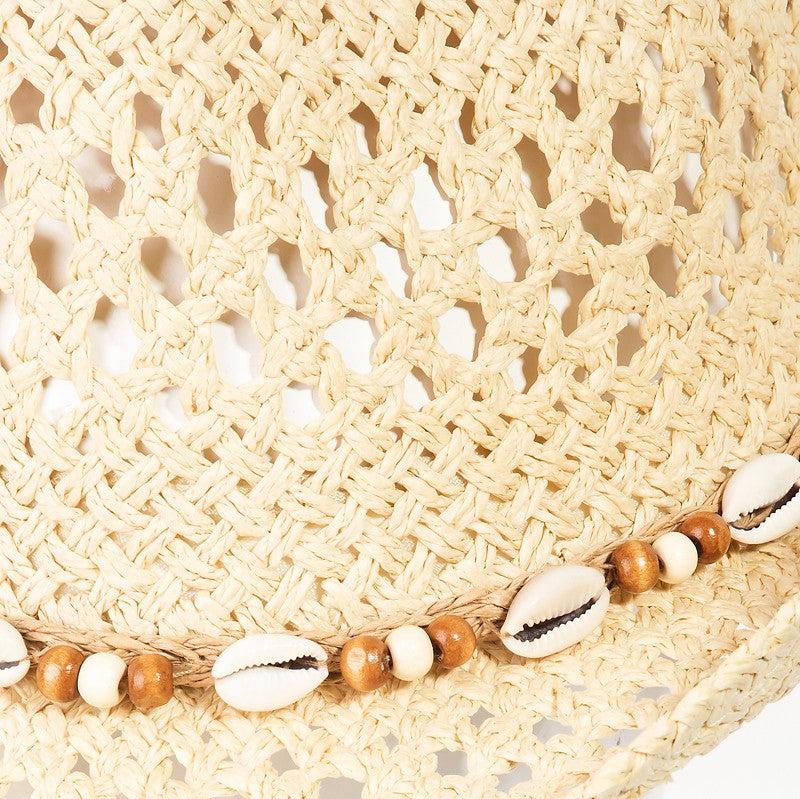 Fame Cowrie Shell Beaded String Straw Hat