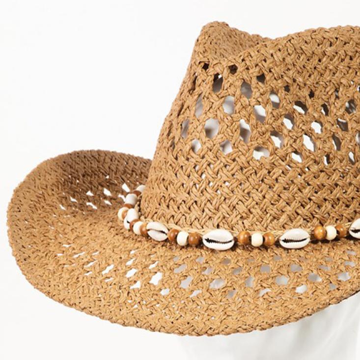 Fame Cowrie Shell Beaded String Straw Hat