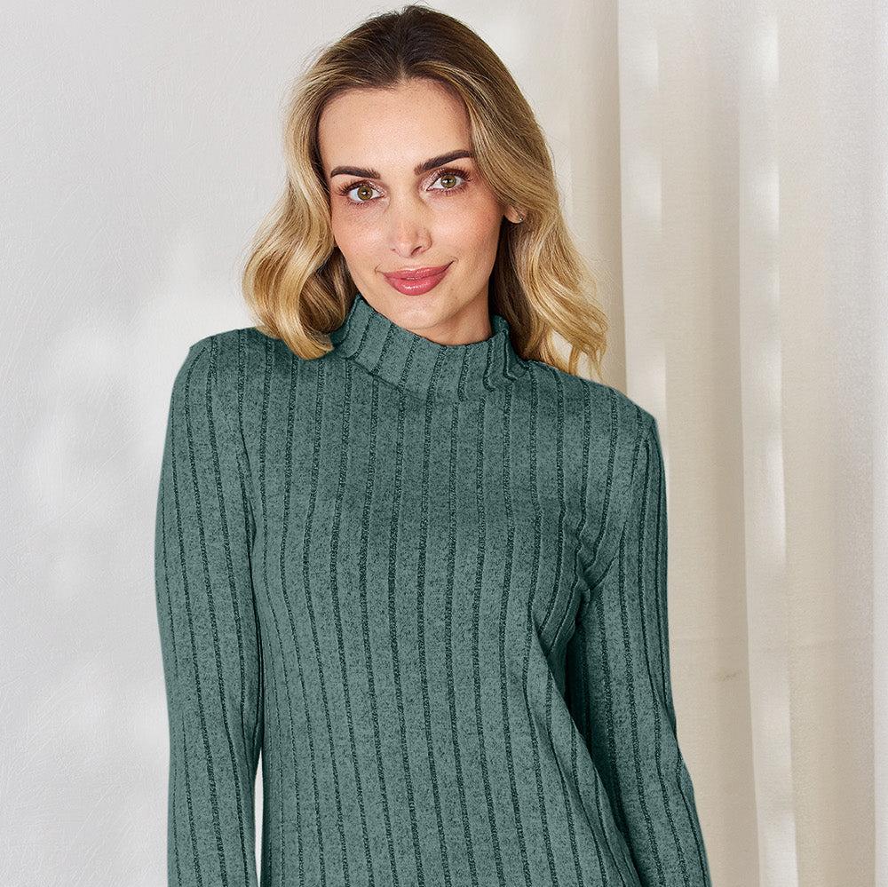 Basic Bae Full Size Ribbed Mock Neck Long Sleeve T-Shirt