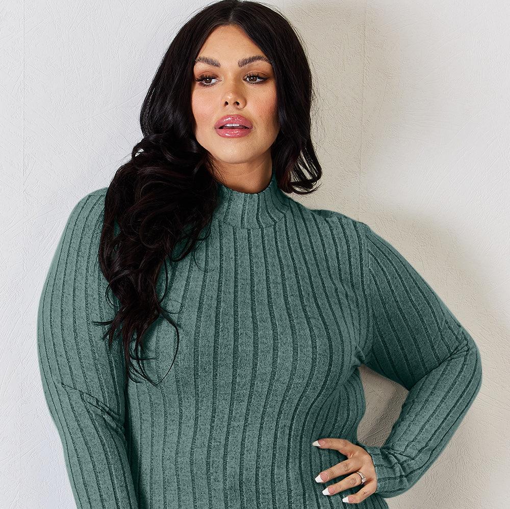 Basic Bae Full Size Ribbed Mock Neck Long Sleeve T-Shirt