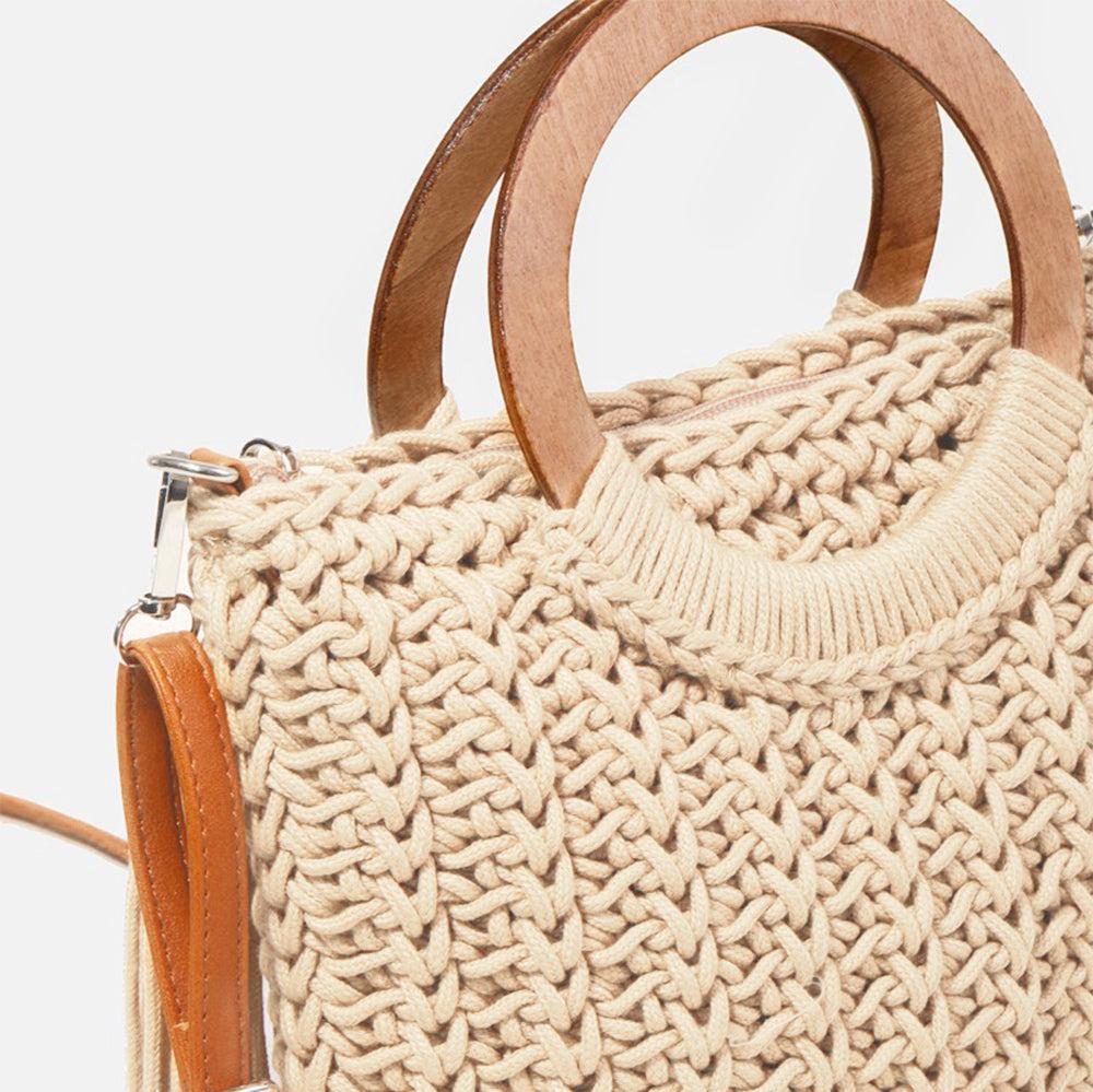 Fame Crochet Knit Convertible Tote Bag with Tassel