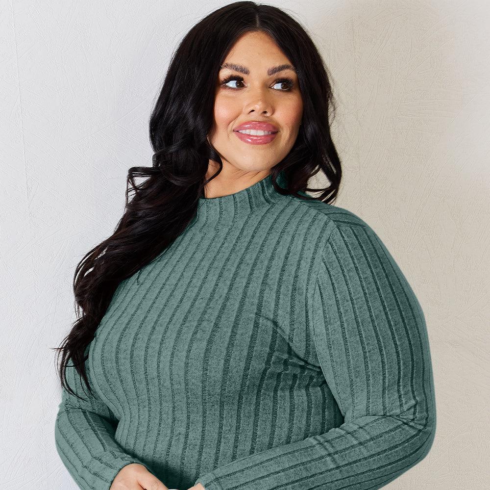 Basic Bae Full Size Ribbed Mock Neck Long Sleeve T-Shirt