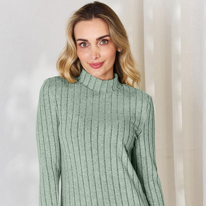 Basic Bae Full Size Ribbed Mock Neck Long Sleeve T-Shirt