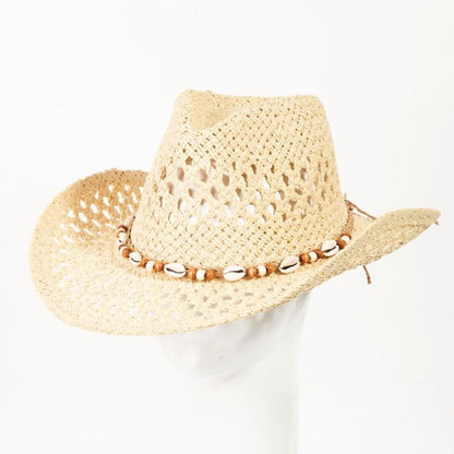 Fame Cowrie Shell Beaded String Straw Hat