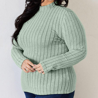 Basic Bae Full Size Ribbed Mock Neck Long Sleeve T-Shirt