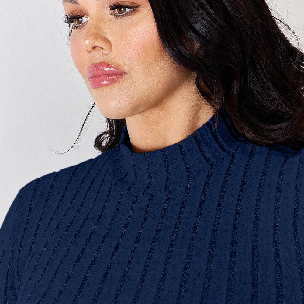 Basic Bae Full Size Ribbed Mock Neck Long Sleeve T-Shirt