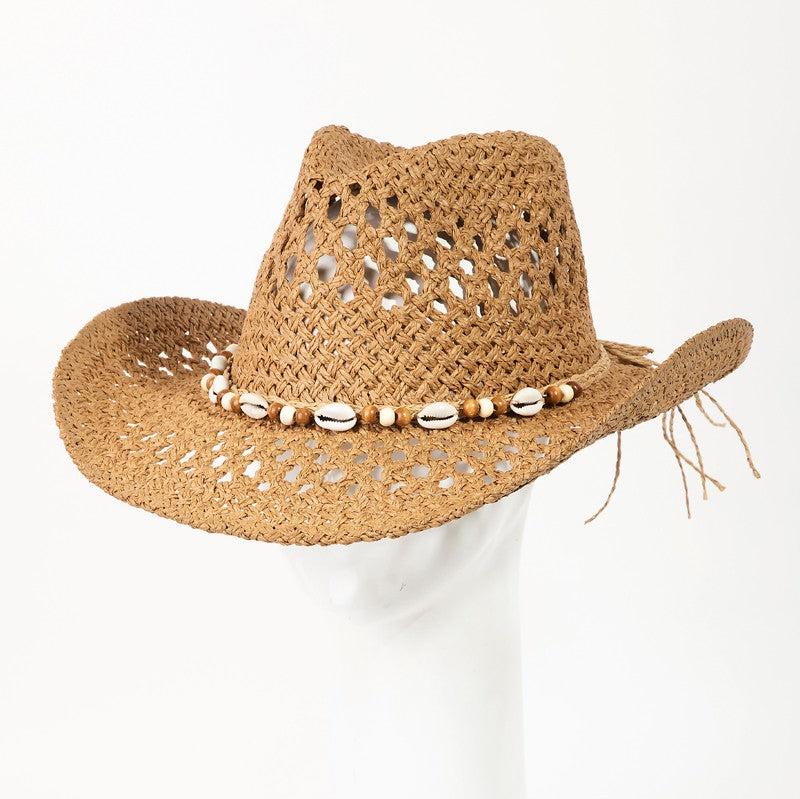 Fame Cowrie Shell Beaded String Straw Hat