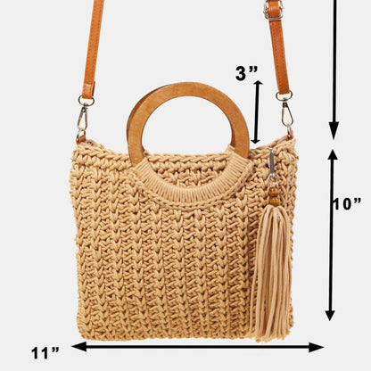 Fame Crochet Knit Convertible Tote Bag with Tassel