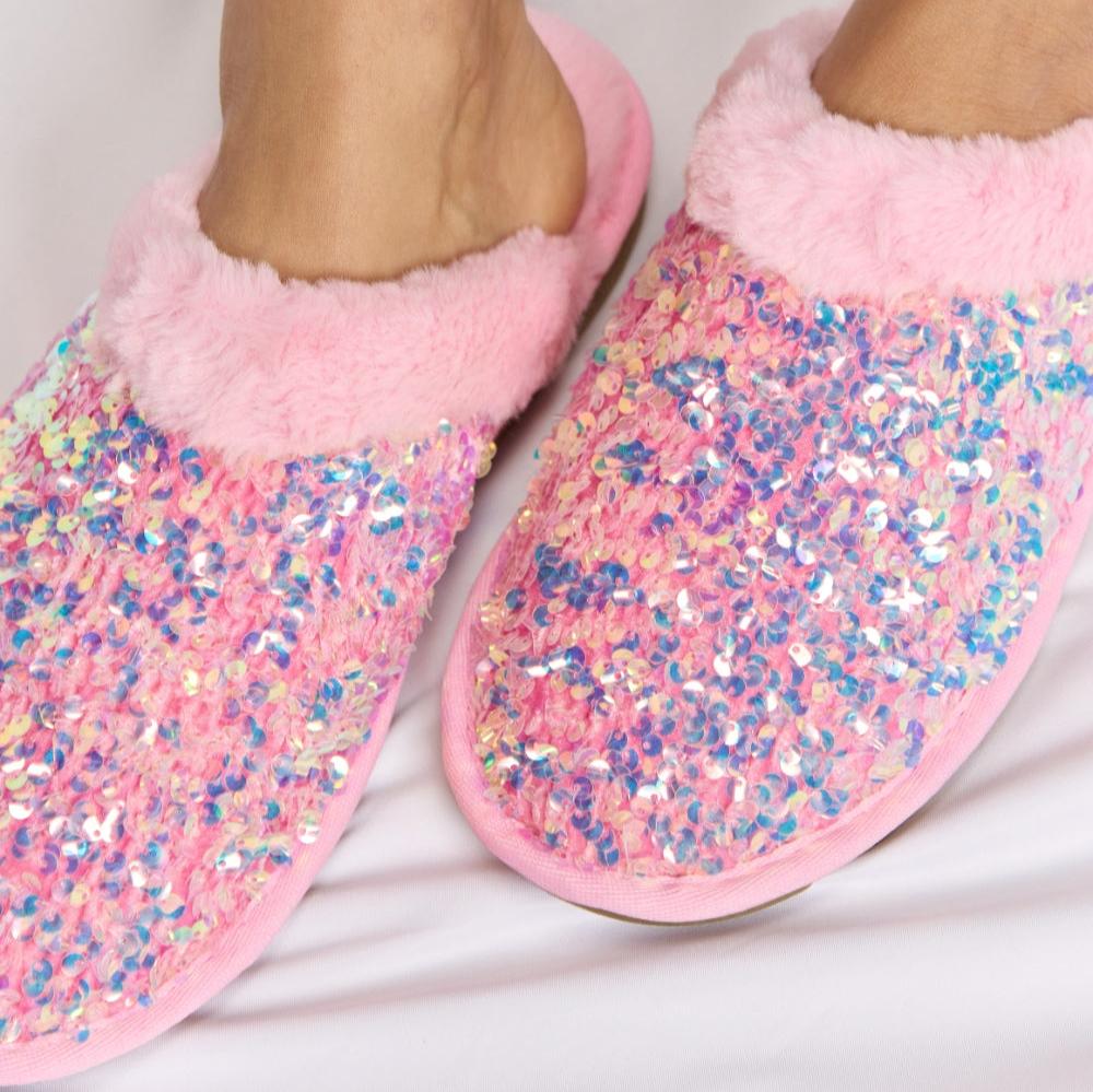 Forever Link Sequin Plush Round Toe Slippers