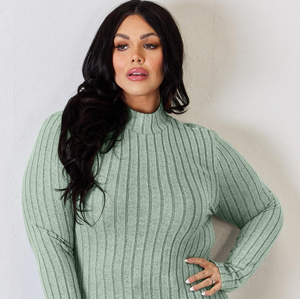 Basic Bae Full Size Ribbed Mock Neck Long Sleeve T-Shirt