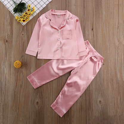 Baby Girls' Satin Pajamas - Autumn Winter 2-Piece Set