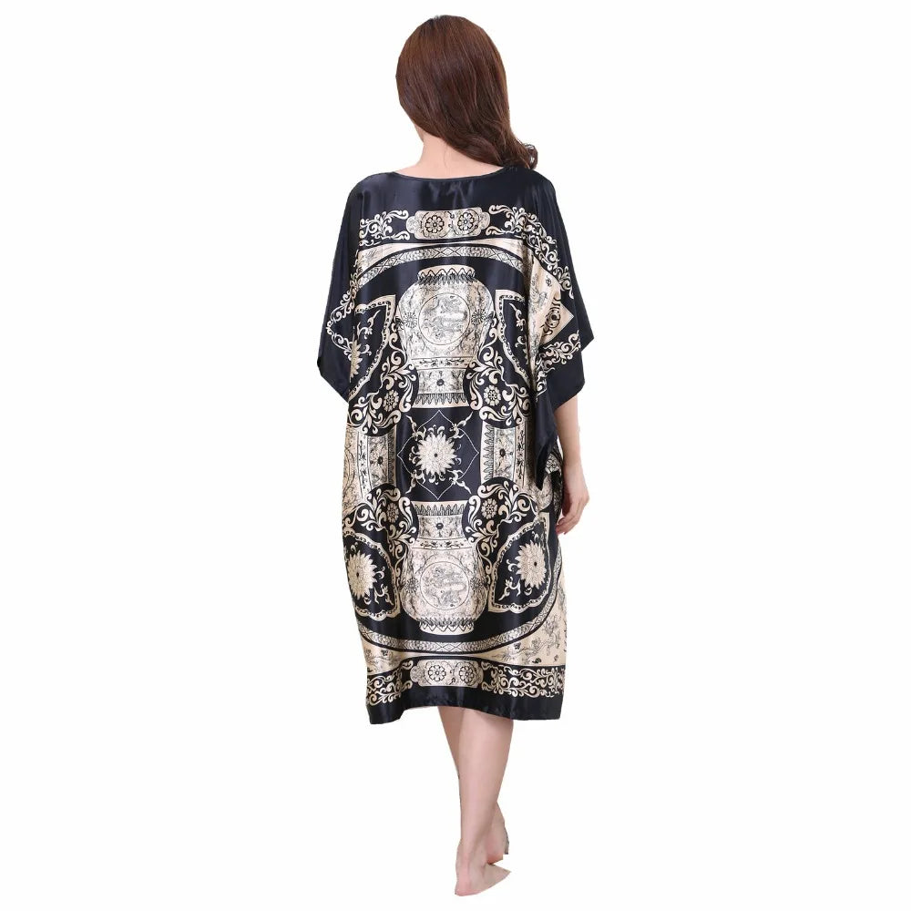 Plus Size Summer Faux Silk Night Robe