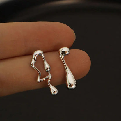 925 Sterling Silver Asymmetric Lava Stud Earrings