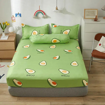 King Size Elastic Bed Cover | Avocado Pattern Fitted Sheet for Stylish Bedding