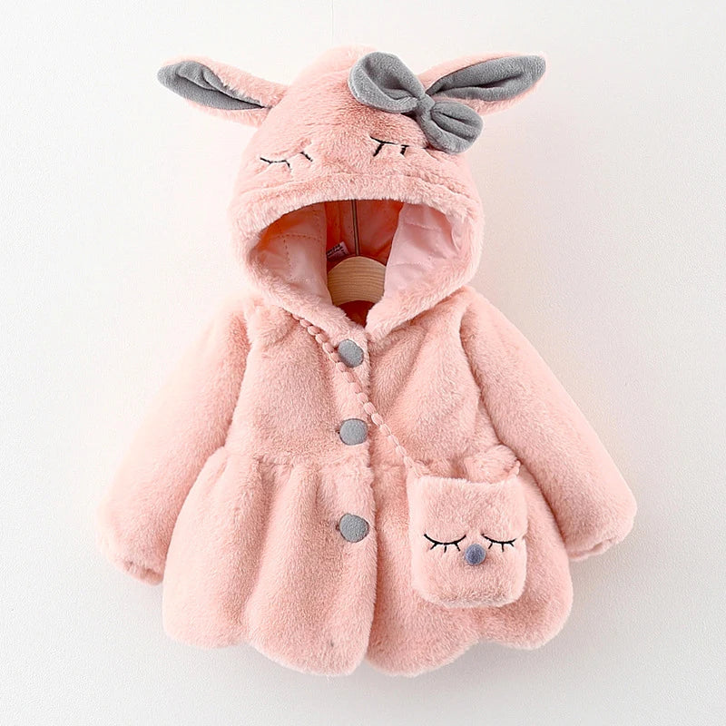 Cute Rabbit Ears Plush Jacket for Toddler Girls | Warm Hooded Coat