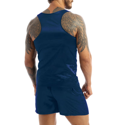 Men's Summer Satin Pajamas - Sleeveless Tank & Shorts Set