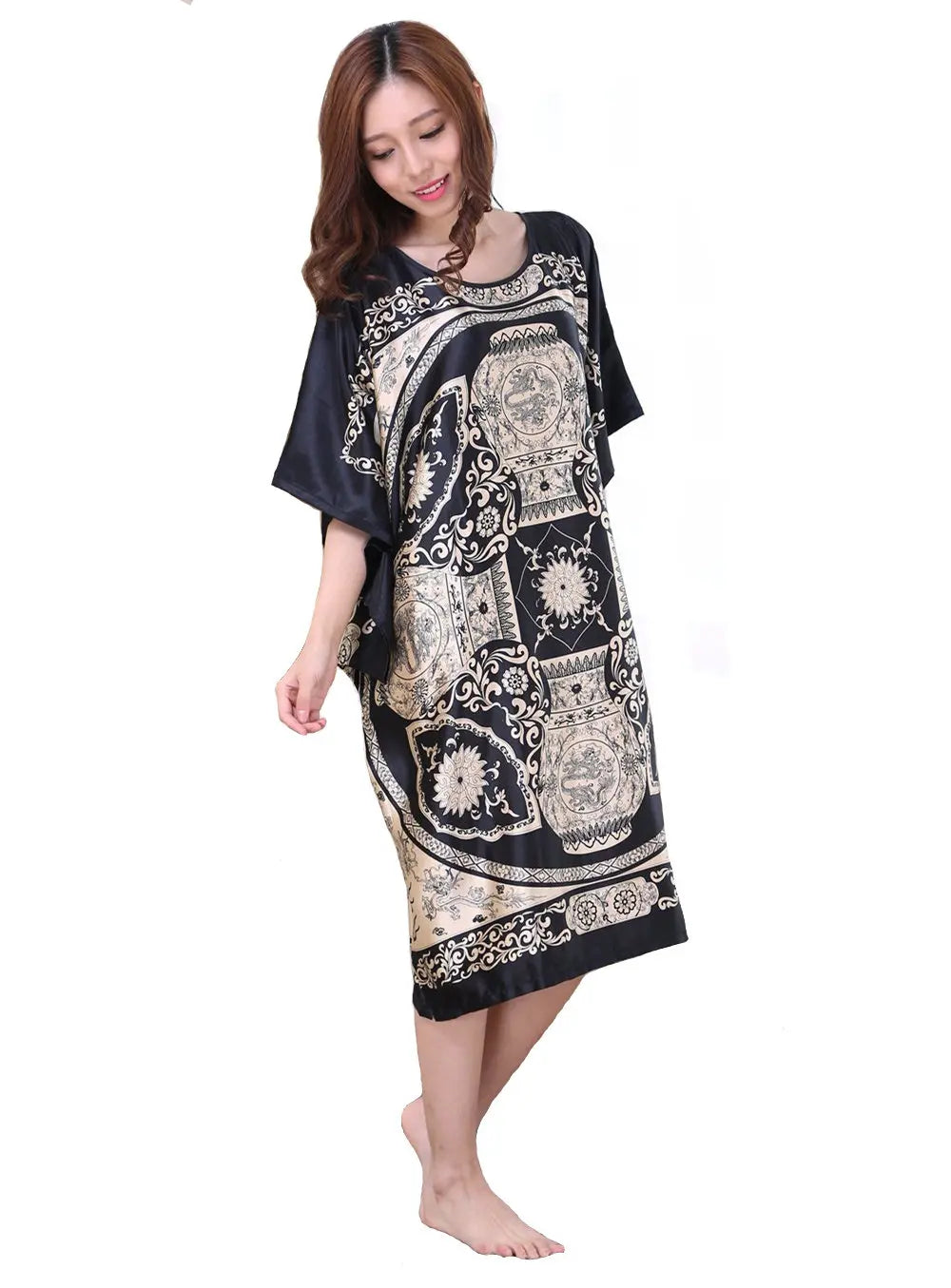 Plus Size Summer Faux Silk Night Robe