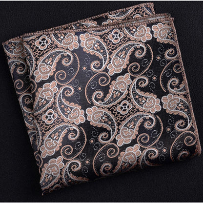 Luxury Embroidered Men’s Neck Tie and Handkerchief Set - Red Paisley Striped Pocket Square