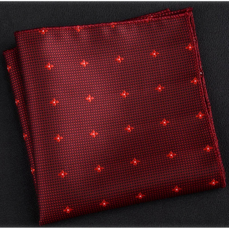 Luxury Embroidered Men’s Neck Tie and Handkerchief Set - Red Paisley Striped Pocket Square