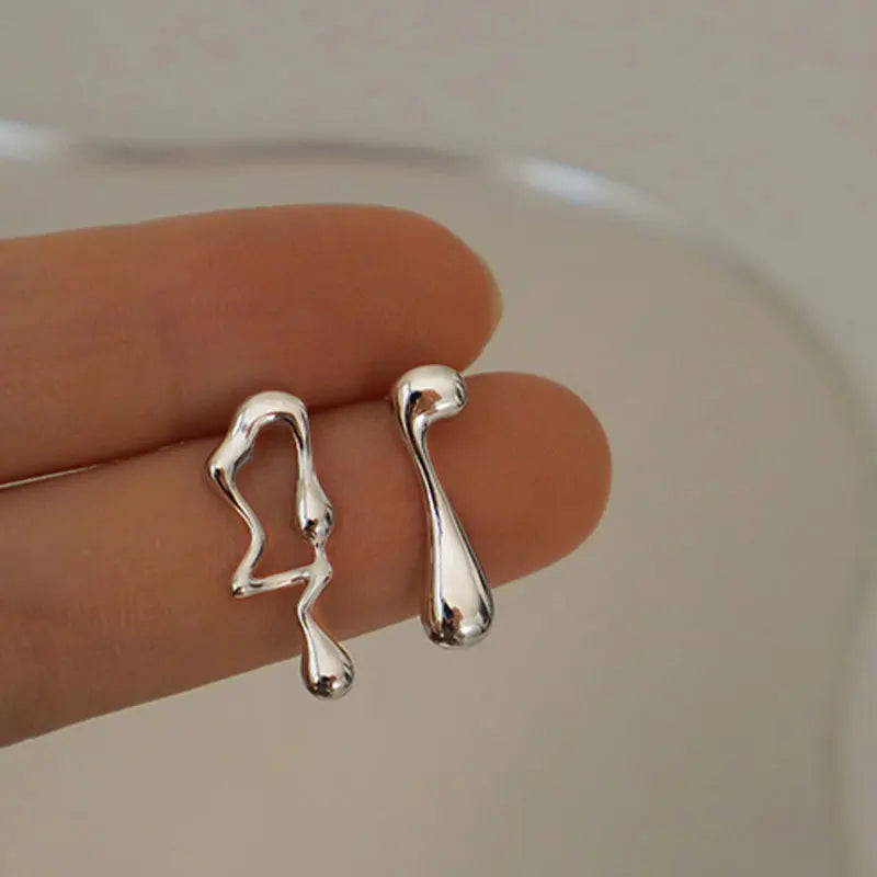 925 Sterling Silver Asymmetric Lava Stud Earrings