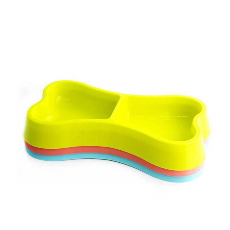 Home Dog Feeder Bowls | Safety Plastic Double Bone-Shaped Pet Dish