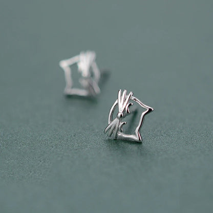 925 Sterling Silver Cat Stud Earrings - Playful and Trendy Jewelry