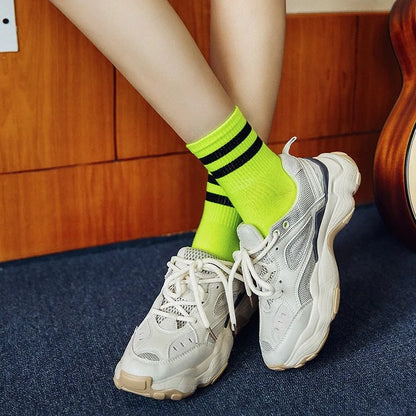 Cool Neon-Colored Striped Crew Socks – Vibrant & Comfortable for All Seasons