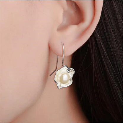 Ethnic Style 925 Sterling Silver Lotus Pearl Earrings