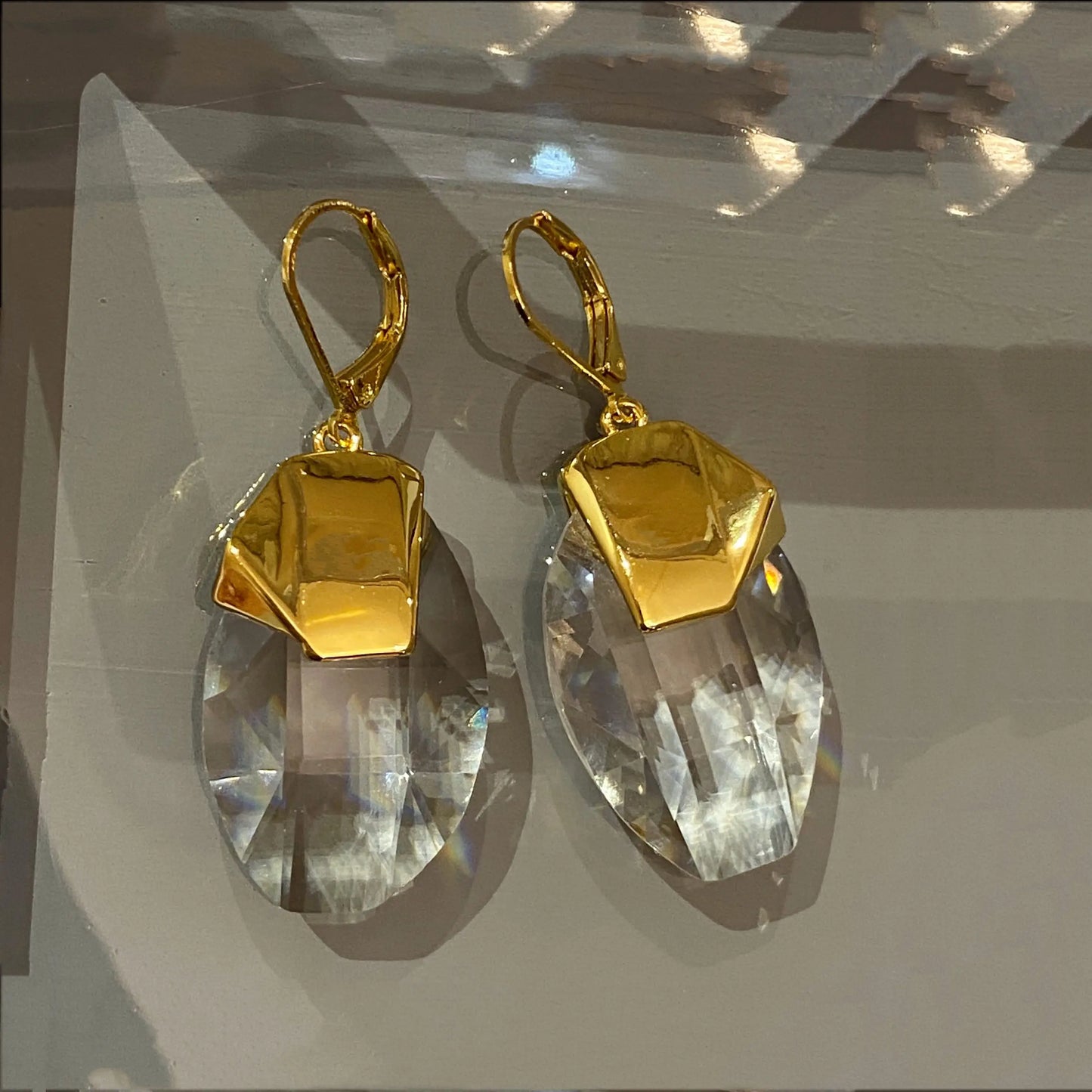 18k Gold Brass Crystal Drop Earrings