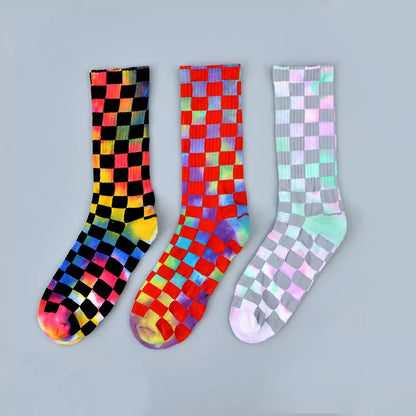 Tie Dye Plaid Mens Socks