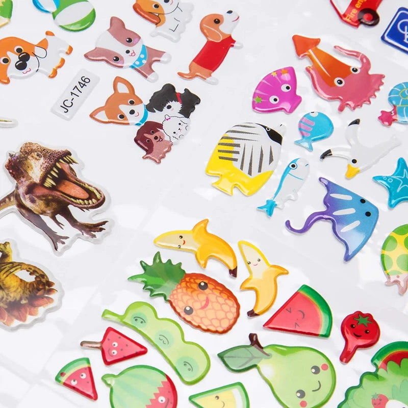 3D Stickers for Kids – 20 Sheets of Puffy Cartoon Educational Stickers