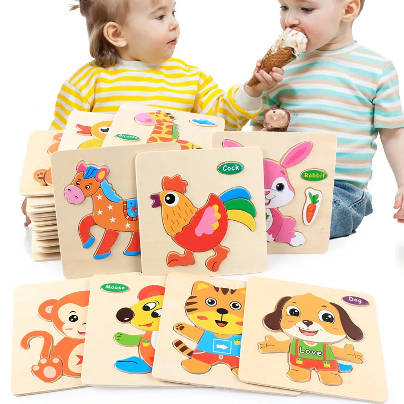 Baby Wood Jigsaw Puzzle – Cartoon Animal Montessori Toy