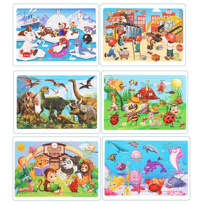 30-Piece Wooden 3D Puzzles – Cartoon Animal Jigsaw Board Game