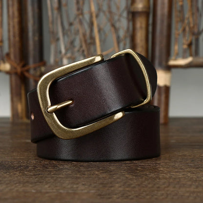 3.8CM Genuine Leather Belt For Men with High-Quality Copper Buckle