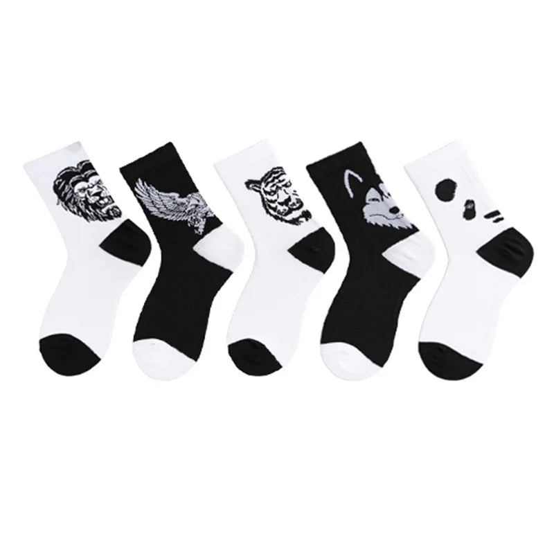 Men White Black Short Funny Animal Skateboard Socks