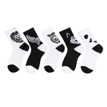 Men White Black Short Funny Animal Skateboard Socks