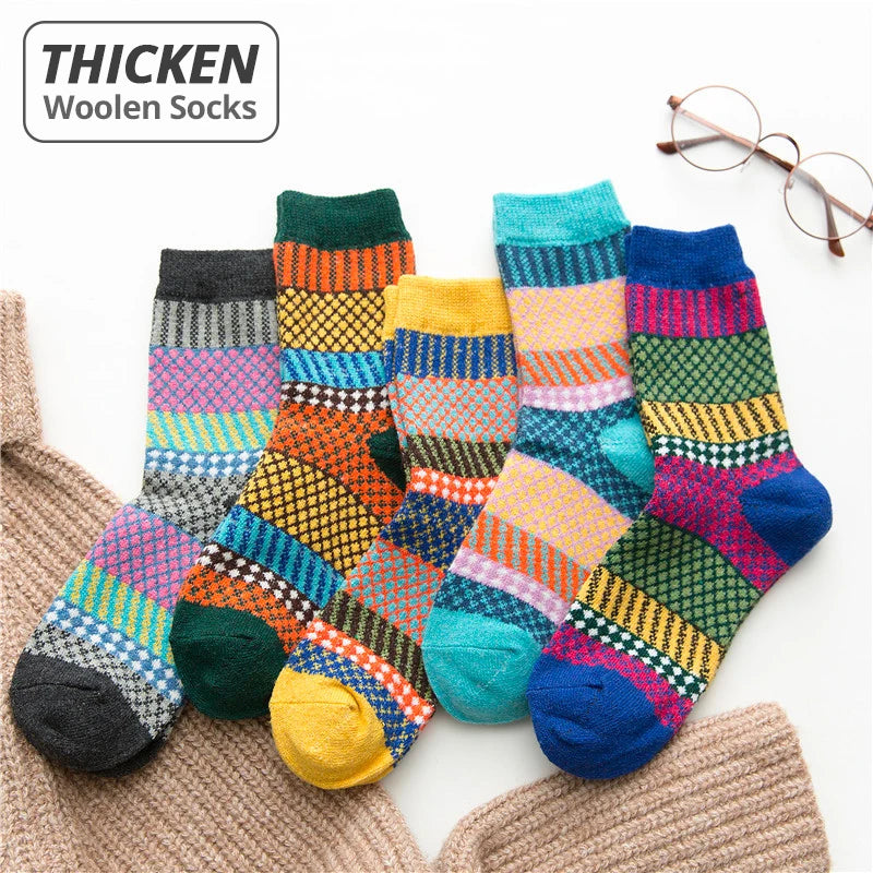 5 Pairs Thicken Women Socks Retro Style