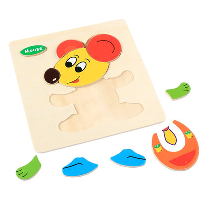 Baby Wood Jigsaw Puzzle – Cartoon Animal Montessori Toy