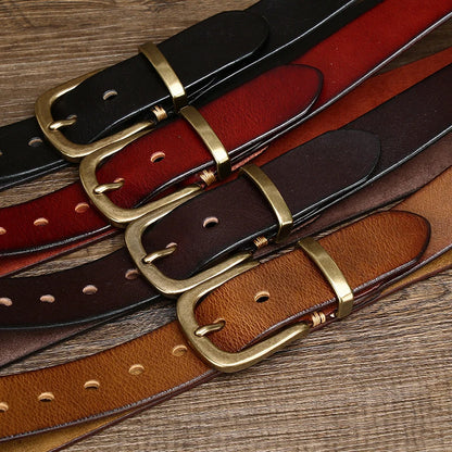 3.8CM Genuine Leather Belt For Men with High-Quality Copper Buckle