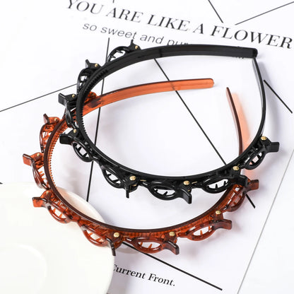 Double Layer Braided Hairbands | Fashion Plastic Headband with Pearl