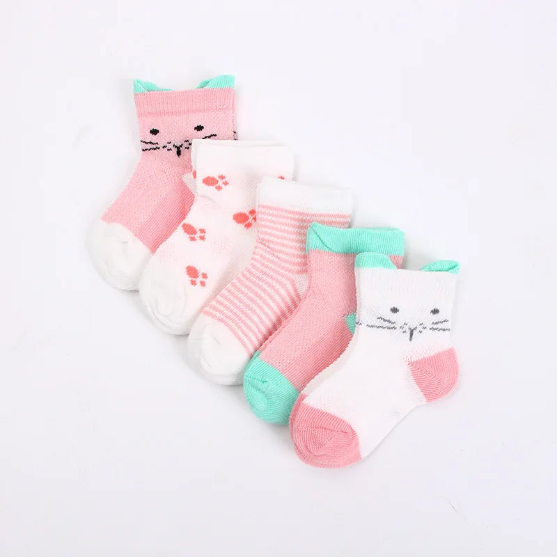 5 Pairs Infant Soft Cotton Mesh Short Socks – Breathable