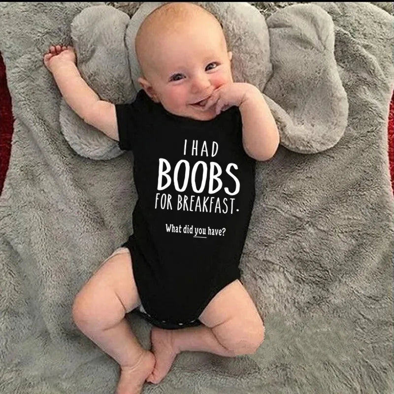 "I Had Boobs for Breakfast" Baby Bodysuit – Newborn Romper