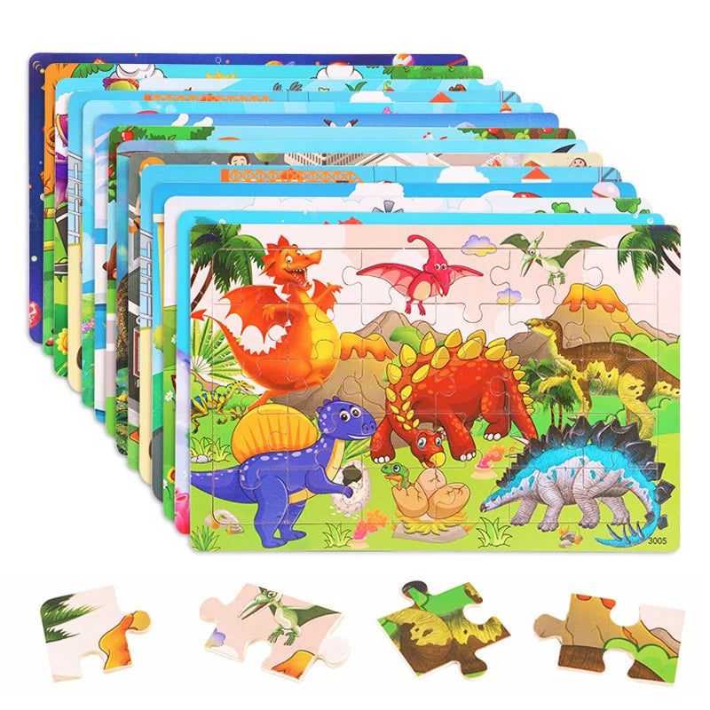 30-Piece Wooden 3D Puzzles – Cartoon Animal Jigsaw Board Game