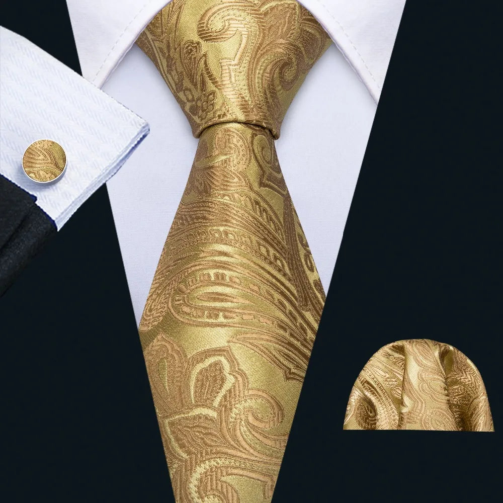 Gold Paisley Silk Tie & Pocket Square Gift Box Set