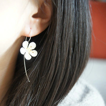 925 Sterling Silver Long Flower Earrings