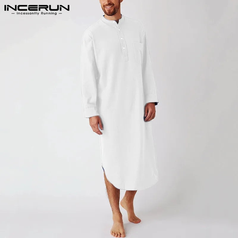 Cotton Men's Sleep Robes - Long Sleeve Solid Color Nightgown