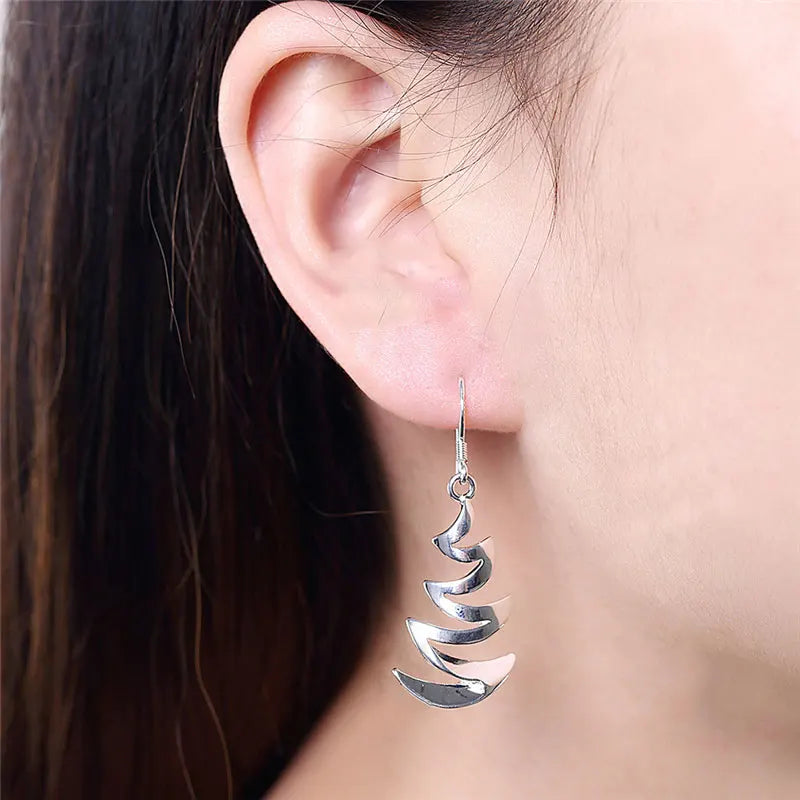 925 Sterling Silver Crescent Drop Earrings