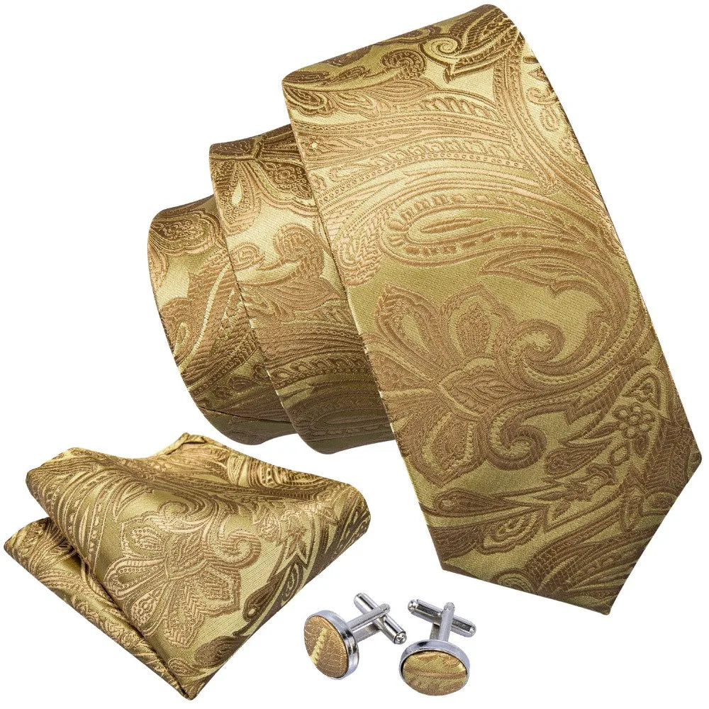 Gold Paisley Silk Tie & Pocket Square Gift Box Set