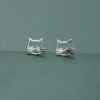 925 Sterling Silver Cat Stud Earrings - Playful and Trendy Jewelry